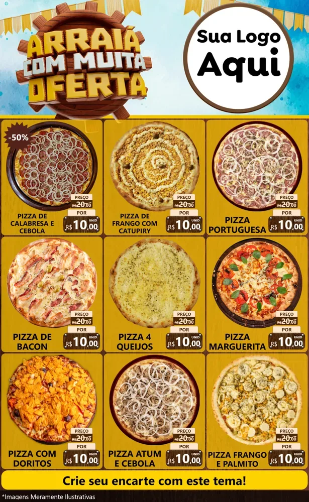 Modelo de Encarte para Encarte Grande com o tema Ofertas de São João - Junina para Pizzaria