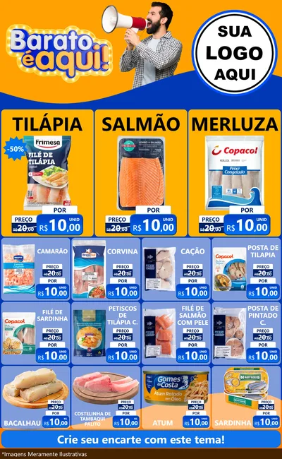 Modelo de Encarte para Encarte Grande com o tema Barato é aqui para Peixaria