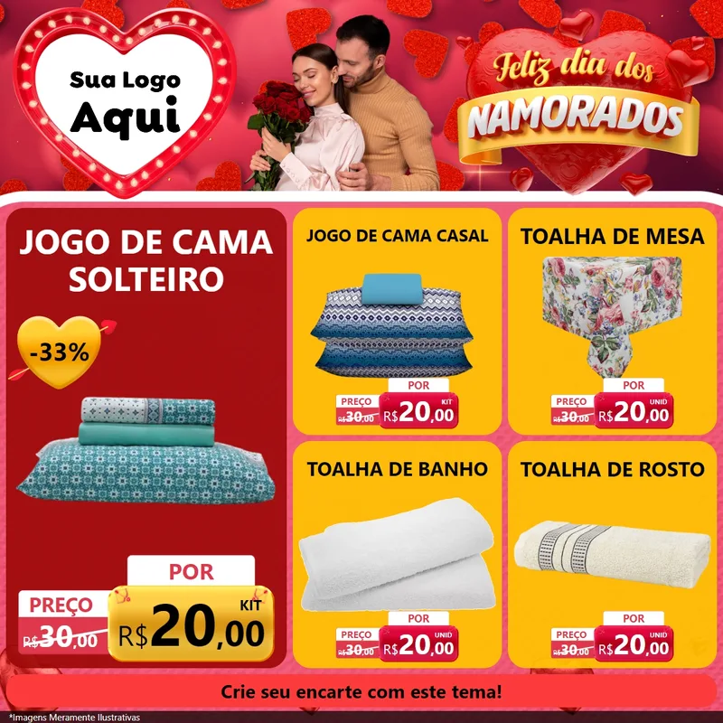 Modelo de Rede Social para Feed Facebook com o tema Feliz Dia Dos Namorados para Cama, Mesa e Banho