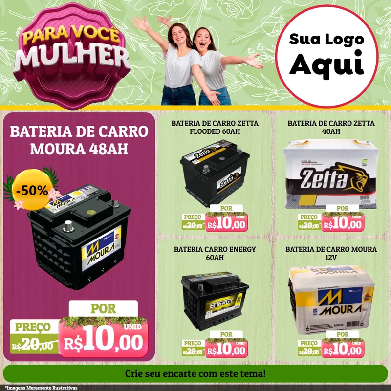 Modelo de Rede Social para Feed Facebook com o tema Para Você Mulher para Baterias Elétricas