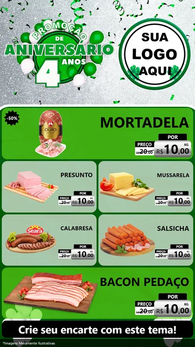 Modelo de TV para TV Vertical com o tema Promoção de Aniversário - 4 Anos para Frios e Laticínios