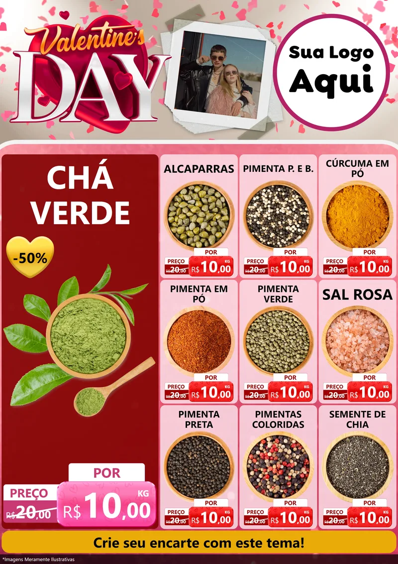 Modelo de Encarte para Encarte A4 Vertical com o tema Valentine's Day para Produtos Naturais