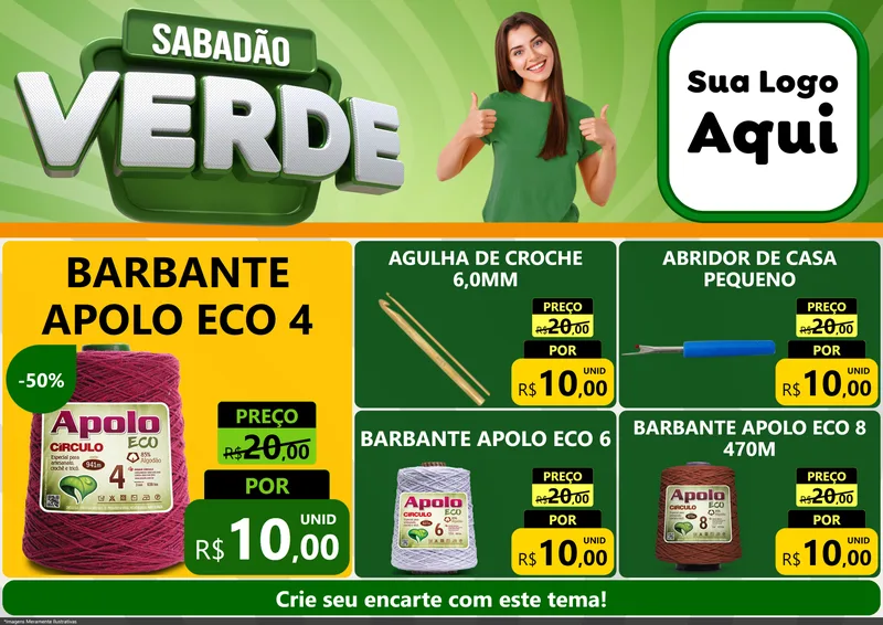 Modelo de Encarte para Encarte A4 Horizontal com o tema Sabadão Verde para Armarinho e Aviamentos
