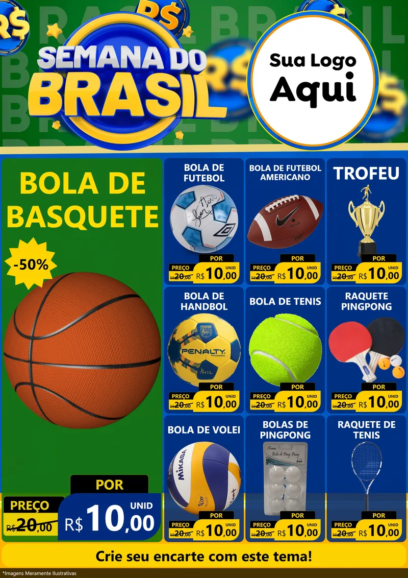 Modelo de Encarte para Encarte A4 Vertical com o tema Semana Do Brasil para Artigos Esportivos