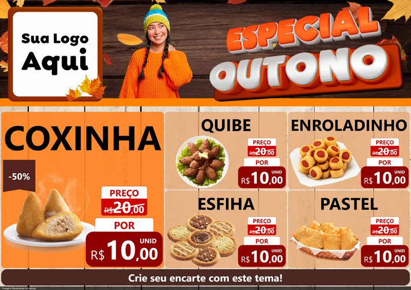 Modelo de Encarte para Encarte A4 Horizontal com o tema Especial Outono para Salgadaria