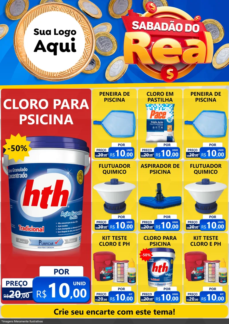 Modelo de Encarte para Encarte A4 Vertical com o tema Sabadão do Real para Produtos para Piscina