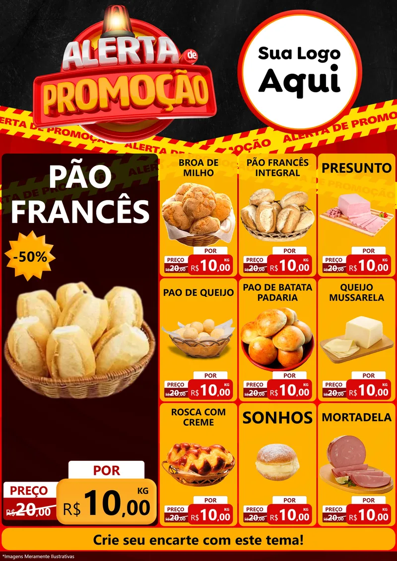 Modelo de Encarte para Encarte A4 Vertical com o tema Alerta de Promoção para Padaria