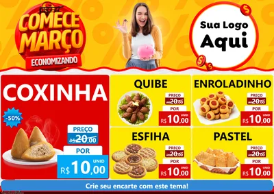 Modelo de Encarte para Encarte A4 Horizontal com o tema Comece Março Economizando para Salgadaria