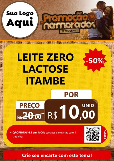 Modelo de Cartaz para Cartaz A4 Vertical com o tema Promoção Namorados para Frios e Laticínios