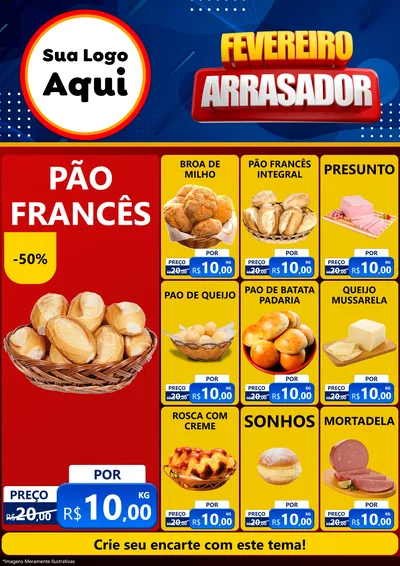 Modelo de Encarte para Encarte A4 Vertical com o tema Fevereiro Arrasador para Padaria