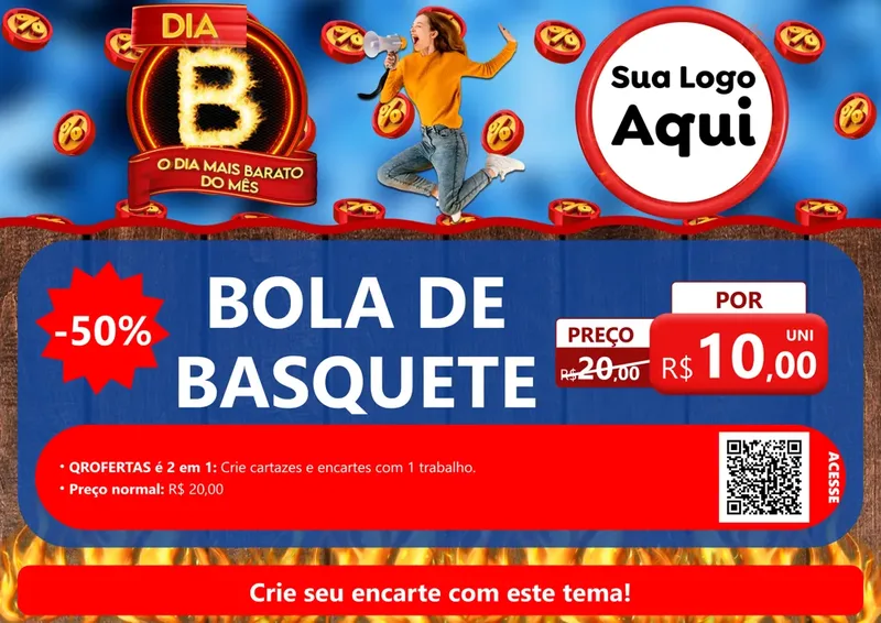 Modelo de Cartaz para Cartaz A4 Horizontal com o tema Dia B - O Dia Mais Barato Do Mês para Artigos Esportivos