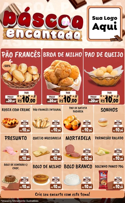 Modelo de Encarte para Encarte Grande com o tema Páscoa Encantada para Padaria