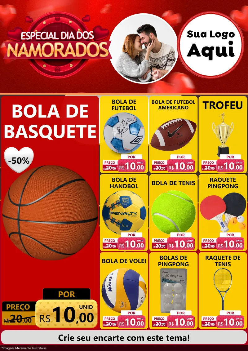 Modelo de Encarte para Encarte A4 Vertical com o tema Especial Dia Dos Namorados para Artigos Esportivos