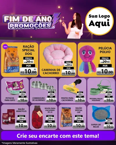 Modelo de Rede Social para Feed Instagram com o tema Fim de Ano Promoções para Pet Shop