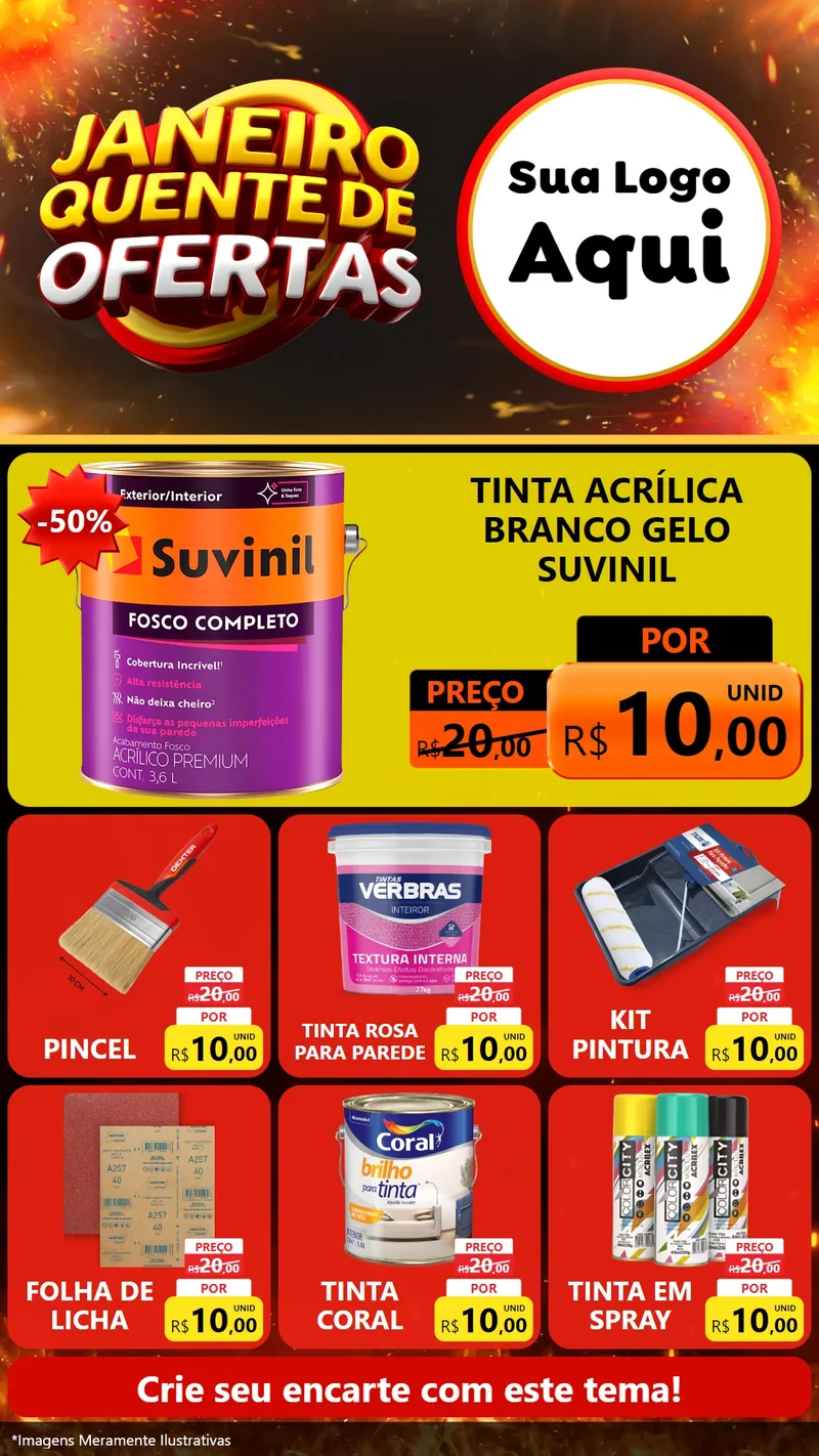Modelo de Rede Social para Stories com o tema Janeiro Quente de Ofertas para Tintas e Ferramentas