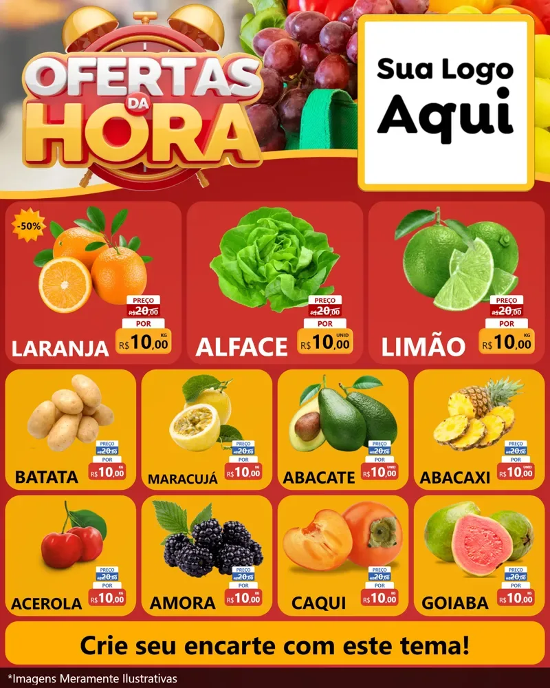 Modelo de Rede Social para Feed Instagram com o tema Ofertas da Hora para Hortifrúti