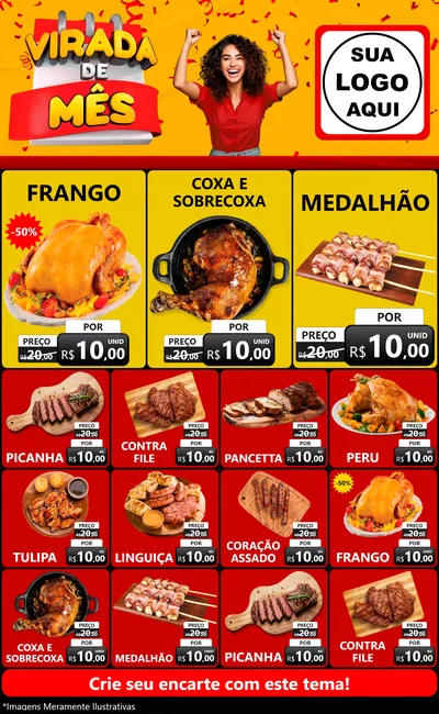 Modelo de Encarte para Encarte Grande com o tema Virada de Mês para Assados