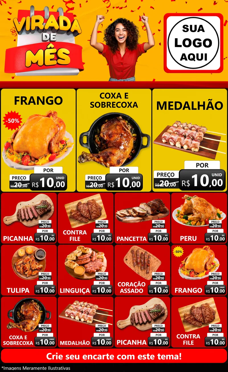 Modelo de Encarte para Encarte Grande com o tema Virada de Mês para Assados