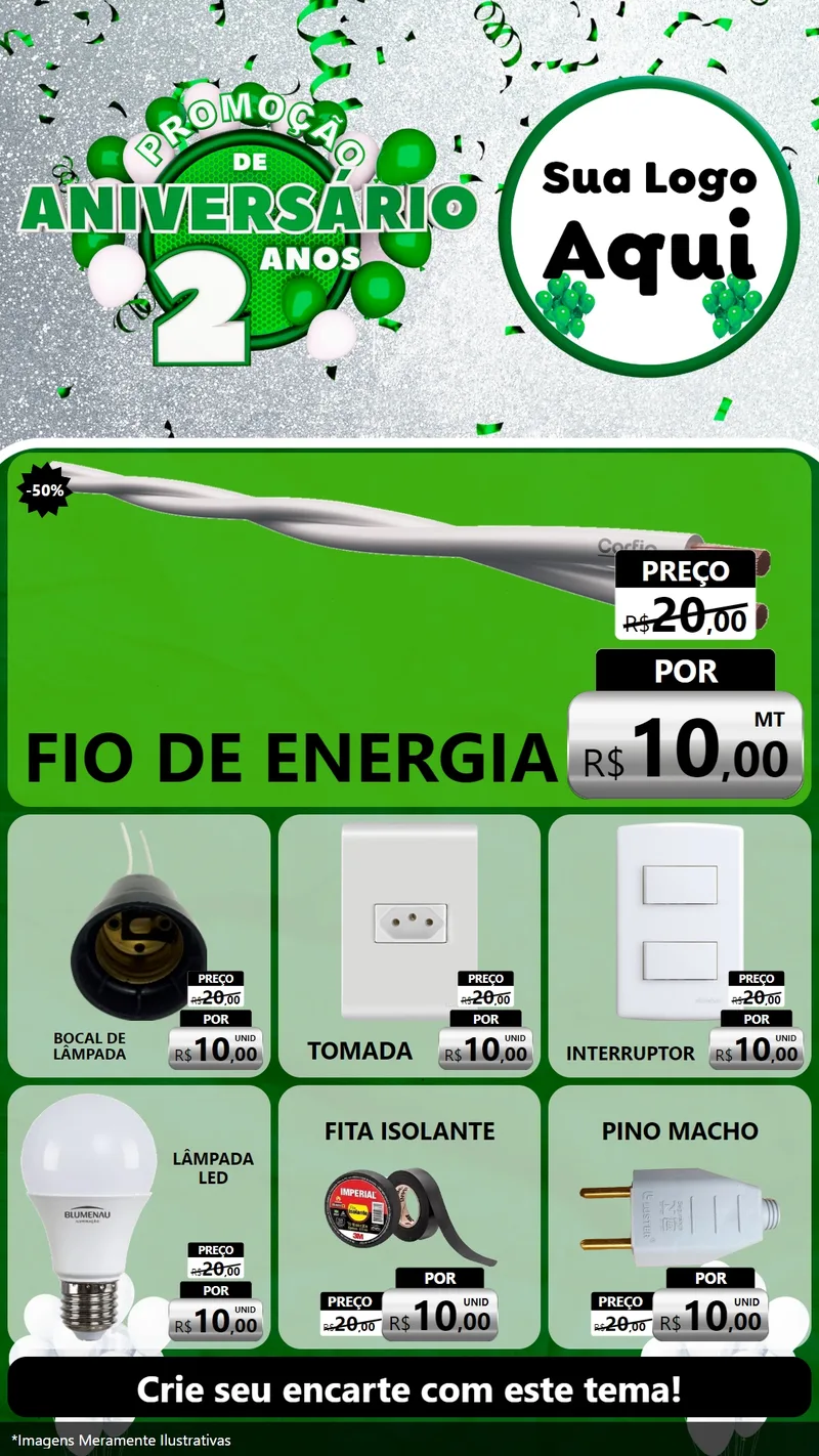 Modelo de Rede Social para Stories com o tema Promoção de Aniversário - 2 Anos para Materiais Elétricos