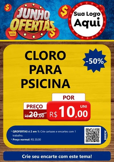 Modelo de Cartaz para Cartaz A4 Vertical com o tema Junho de Ofertas para Produtos para Piscina