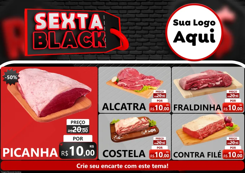 Modelo de Encarte para Encarte A4 Horizontal com o tema Sexta Black para Açougue