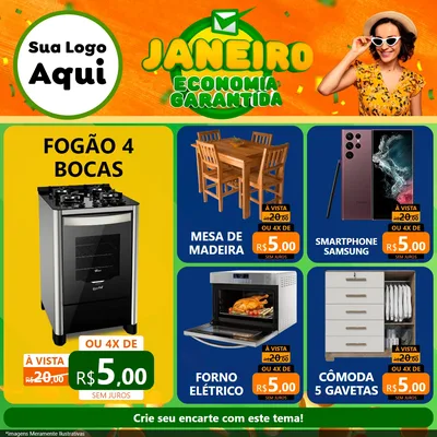 Modelo de Rede Social para Feed Facebook com o tema Janeiro - Economia Garantida para Móveis e Eletro