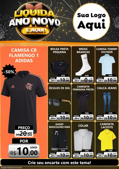 Modelo de Encarte para Encarte A4 Vertical com o tema Liquida Ano Novo É Aqui! para Roupas e acessórios