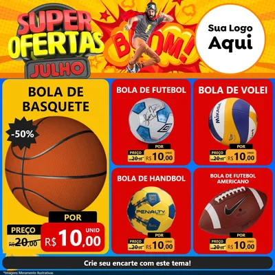 Modelo de Rede Social para Feed Facebook com o tema Super Ofertas Julho para Artigos Esportivos
