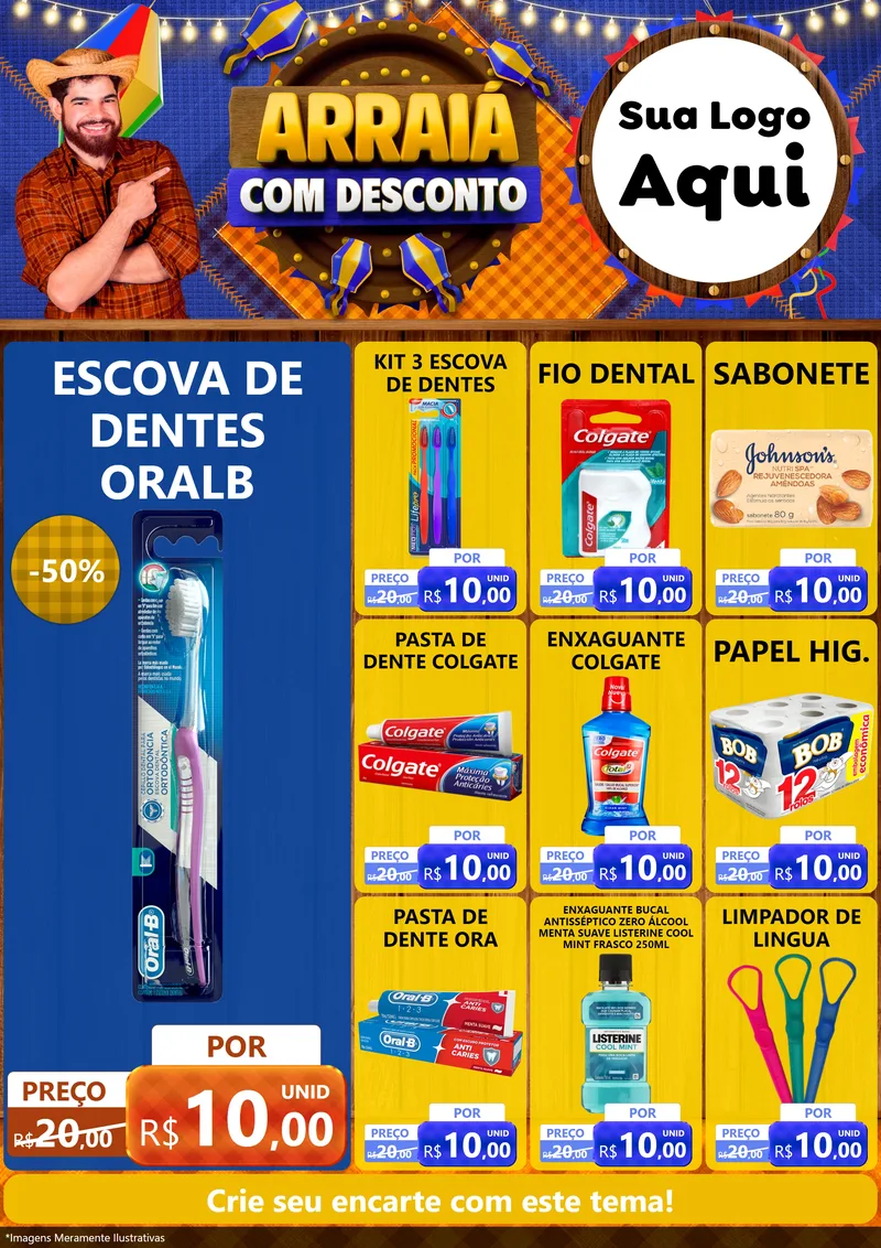 Modelo de Encarte para Encarte A4 Vertical com o tema Arraiá Com Desconto para Higiene Pessoal