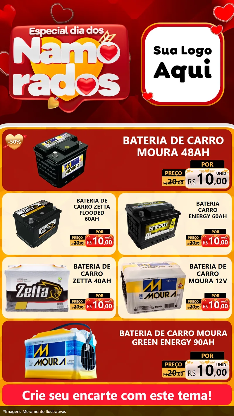 Modelo de TV para TV Vertical com o tema Especial Dia dos Namorados para Baterias Elétricas
