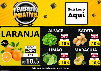 Modelo de Encarte para Encarte A4 Horizontal com o tema Fevereiro Imbatível para Hortifrúti