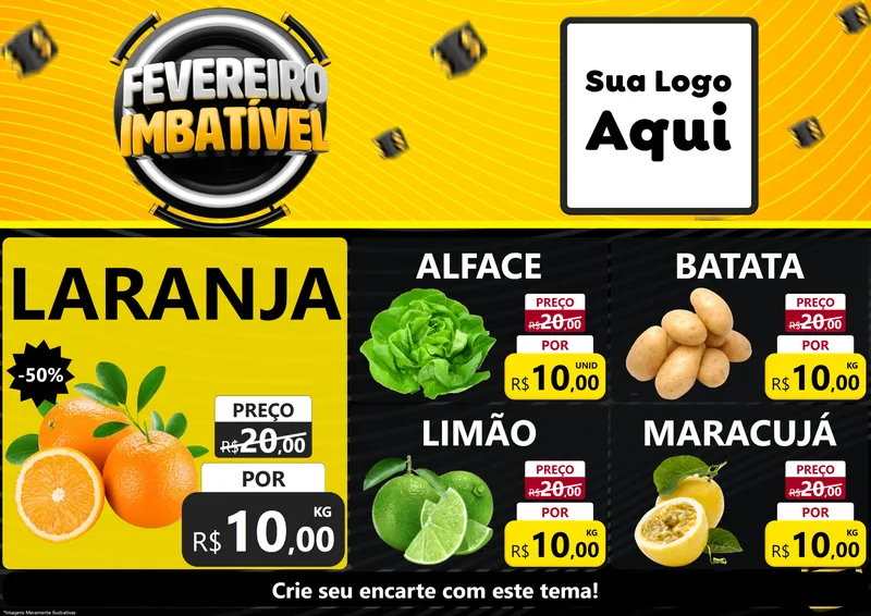 Modelo de Encarte para Encarte A4 Horizontal com o tema Fevereiro Imbatível para Hortifrúti