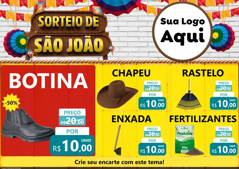Modelo de Encarte para Encarte A4 Horizontal com o tema Sorteio de São João para Agropecuária