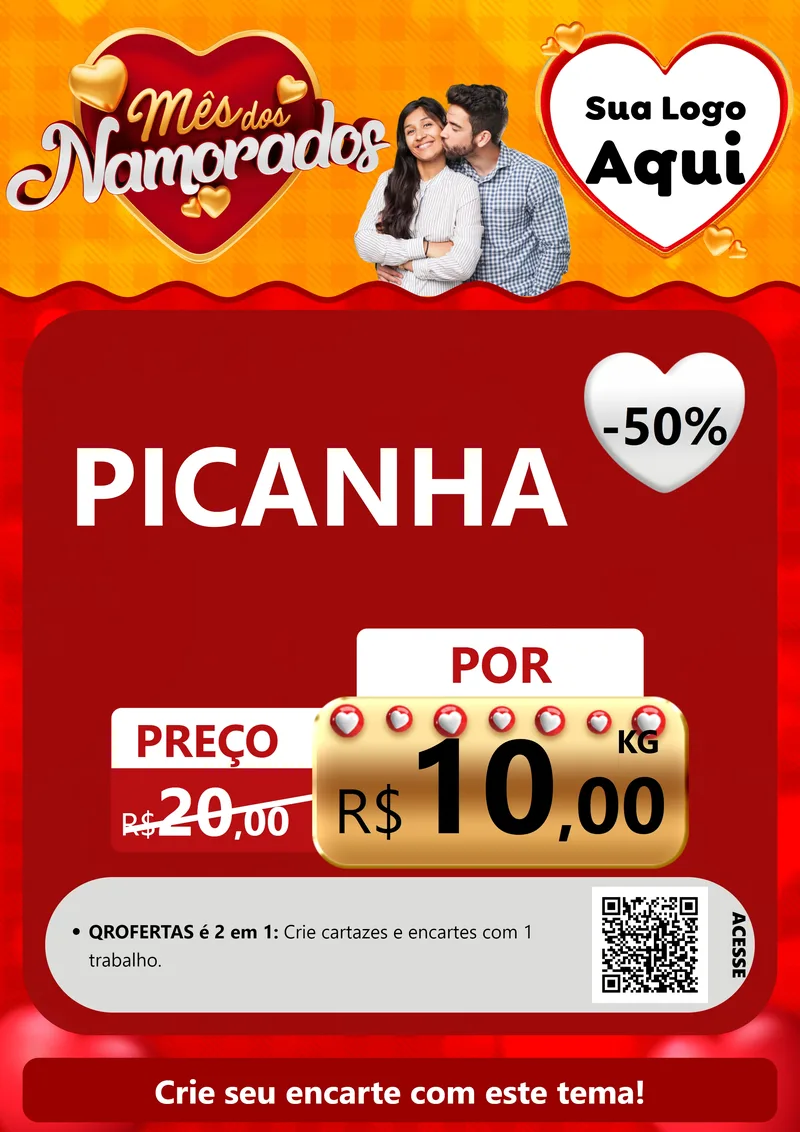 Modelo de Cartaz para Cartaz A4 Vertical com o tema Mês dos Namorados para Açougue