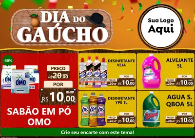 Modelo de Encarte para Encarte A4 Horizontal com o tema Dia do Gaúcho para Produtos de Limpeza