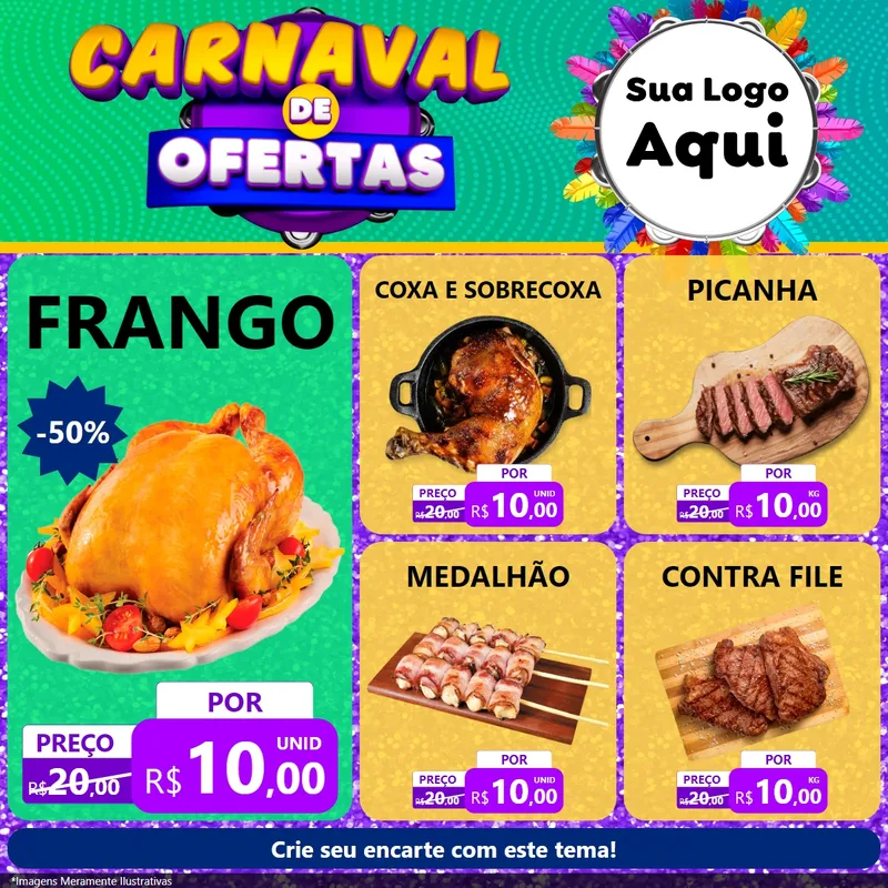 Modelo de Rede Social para Feed Facebook com o tema Carnaval de Ofertas para Assados