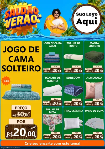 Modelo de Encarte para Encarte A4 Vertical com o tema Saldão de Verão para Cama, Mesa e Banho