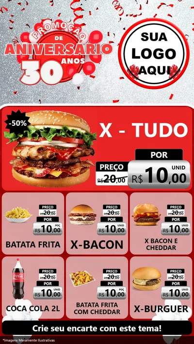 Modelo de Rede Social para Stories com o tema Promoção de Aniversário - 30 Anos para Hamburgueria