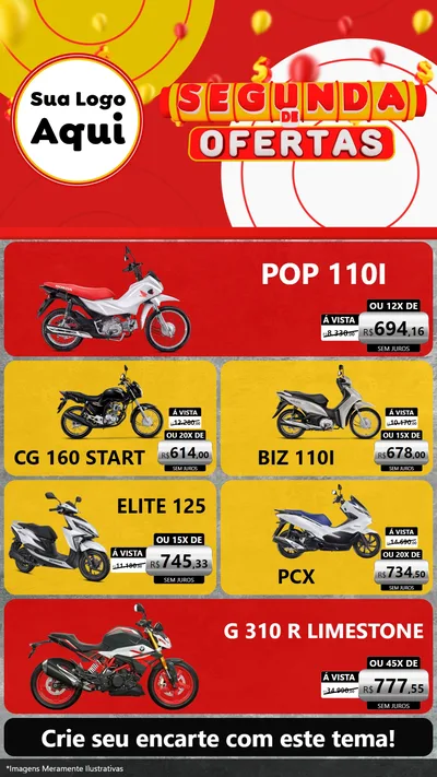 Modelo de TV para TV Vertical com o tema Segunda de Ofertas para Concessionaria de Motos