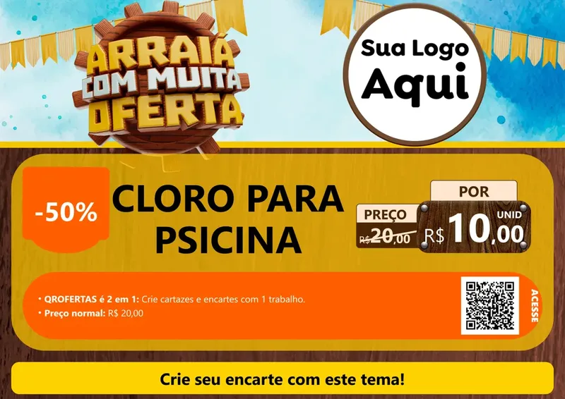Modelo de Cartaz para Cartaz A4 Horizontal com o tema Ofertas de São João - Junina para Produtos para Piscina