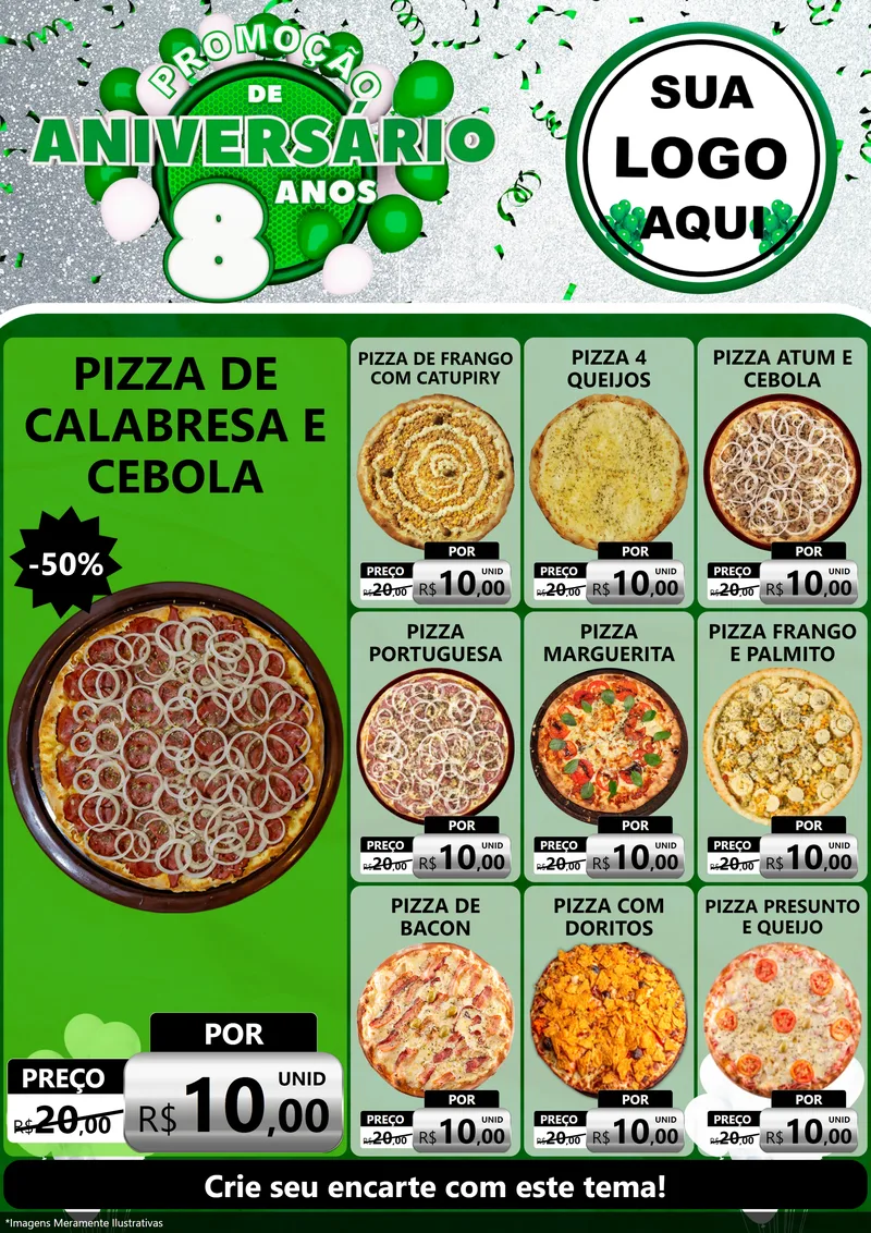 Modelo de Encarte para Encarte A4 Vertical com o tema Promoção de Aniversário - 8 Anos para Pizzaria