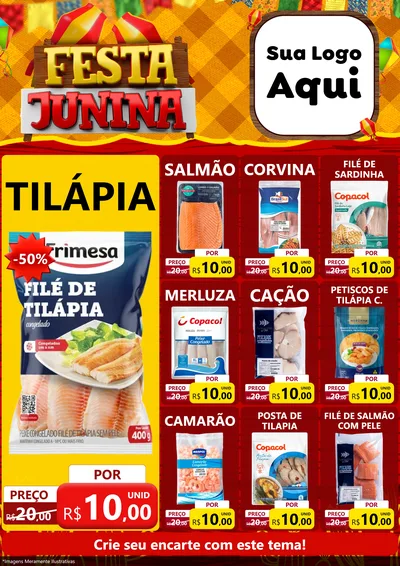 Modelo de Encarte para Encarte A4 Vertical com o tema Festa Junina para Peixaria