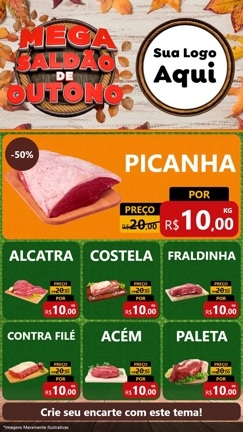 Modelo de Rede Social para Stories com o tema Mega Saldão de Outono para Açougue