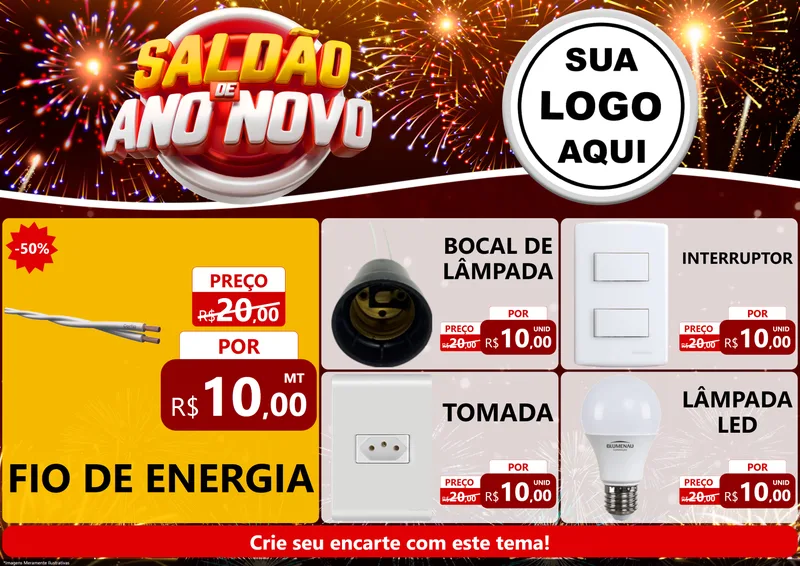 Modelo de Encarte para Encarte A4 Horizontal com o tema Saldão de Ano Novo para Materiais Elétricos