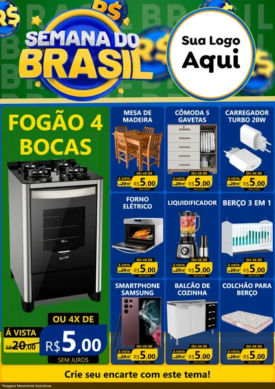 Modelo de Encarte para Encarte A4 Vertical com o tema Semana Do Brasil para Móveis e Eletro