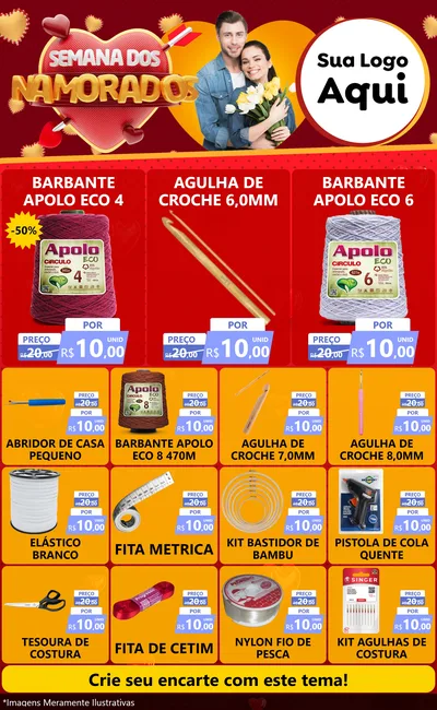 Modelo de Encarte para Encarte Grande com o tema Semana dos Namorados para Armarinho e Aviamentos