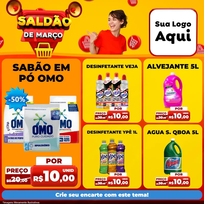 Modelo de Rede Social para Feed Facebook com o tema Saldão de Março para Produtos de Limpeza