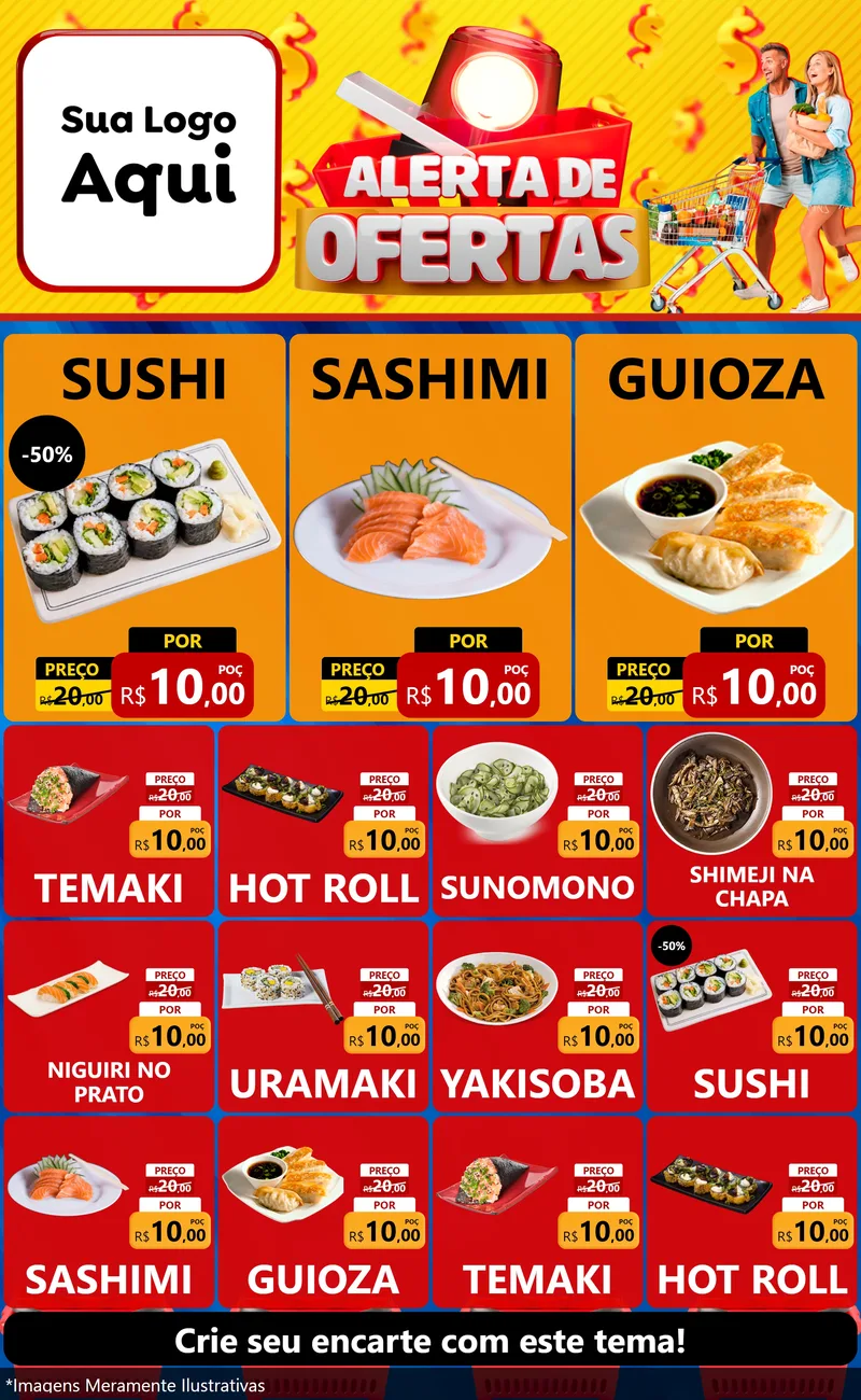 Modelo de Encarte para Encarte Grande com o tema Alerta de Ofertas para Comida japonesa