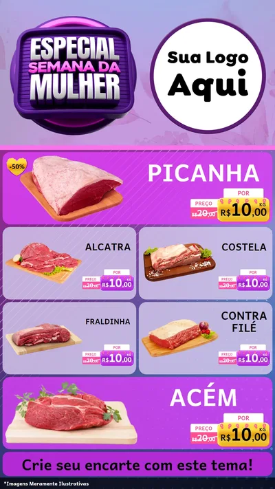 Modelo de TV para TV Vertical com o tema Especial Semana da Mulher para Açougue