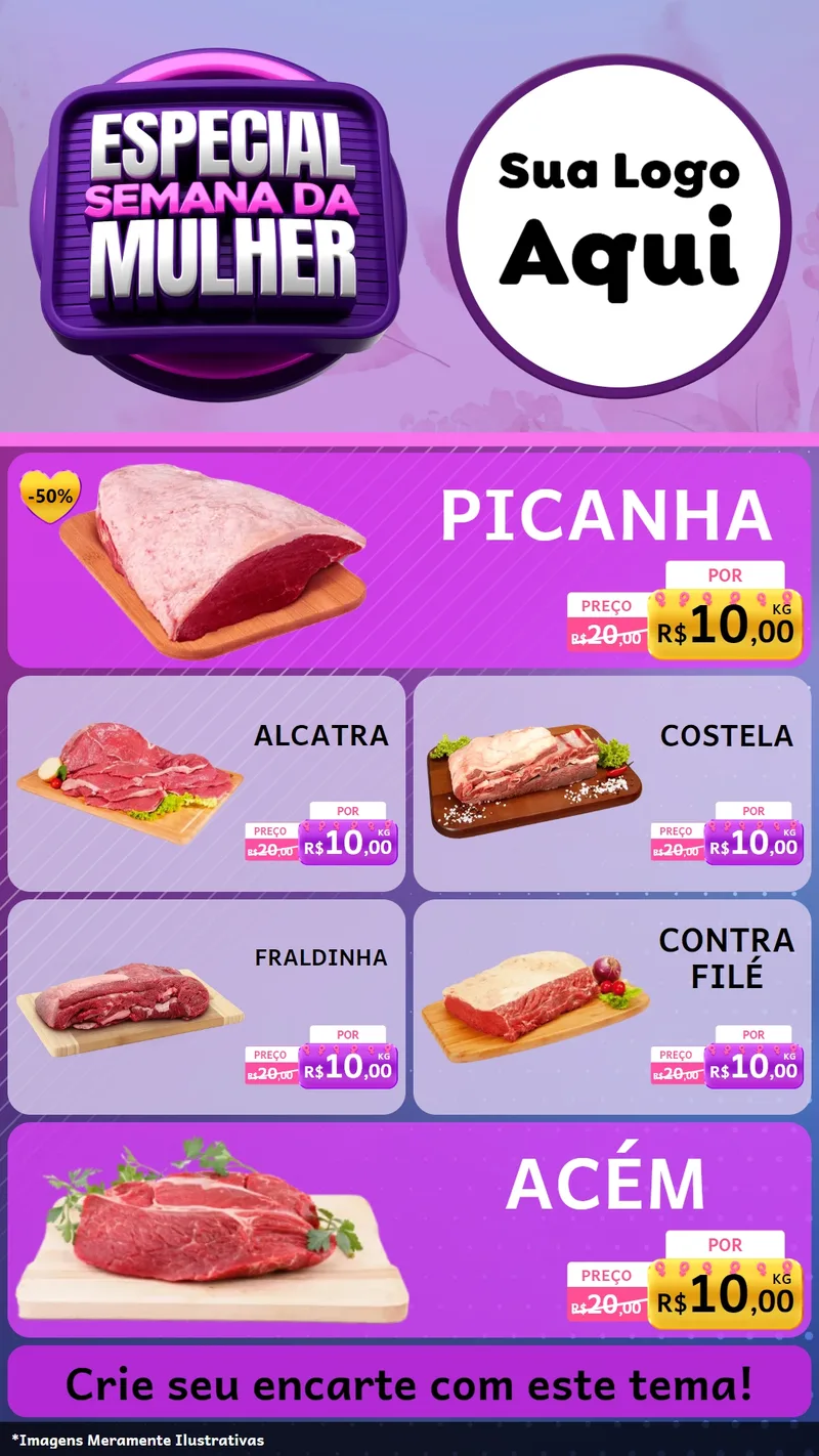 Modelo de TV para TV Vertical com o tema Especial Semana da Mulher para Açougue